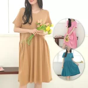 [반애] 면 여름 프릴 반팔 원피스 맘룩 임산부 홈웨어 빅사이즈 드레스
