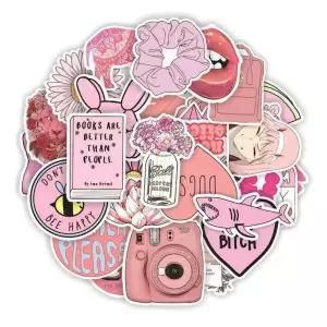 [이지커머스]다이어리 팬시 스티커 학생 노트북 데코 핑크 50종 다이어리스티커 다이어리꾸미기 캐리어스티