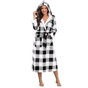 [미국배송] 에쿠아르 여성 플러시 로브 롱 소프트 자카드 플러피 목욕 가운 후드 포켓이 있는 잠옷