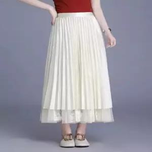 여자 스커트 롱 망사 캐주얼 봄 레이스 양면 사랑스러운 쉬폰 OOTD1