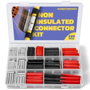 [미국배송] 하이스트로니카 비절연 버트 커넥터 키트 AWG 26-8 120개 TINNED 구리 스플라이스 단자 120CS 3:1 열수축 튜브 장착 자동차 해양 정밀 챔퍼 와이어 커넥터용