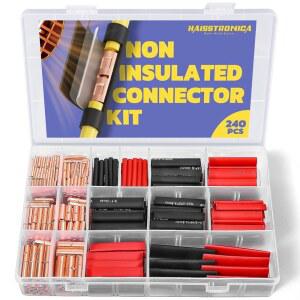 [미국배송] 하이스트로니카 비절연 버트 커넥터 키트 AWG 26-8 120PCS 베어 구리 스플라이스 단자 3:1 열수축 튜브 장착 자동차 해양 정밀 챔퍼 와이어 커넥터용