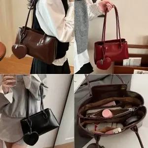 개미물류 글로시 스퀘어 숄더백 롱핸들 키링 하트파우치 심플 출근룩 볼링백 가방 보부상 여성 핸드백