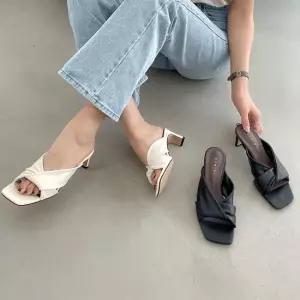 꼬임 스트랩 슬리퍼 미들굽 슬리퍼 사무실 캐주얼화 여성슬리퍼 여름슬리퍼 발편한슬리퍼