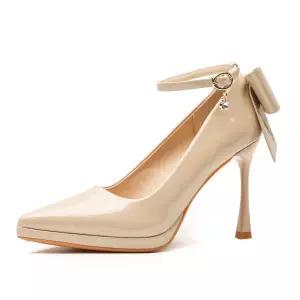 알마센 여성용 힐 에나멜 않음 프렌치 펌프스 스틸레토 슈즈 가지 뒷리본 무리가 가보시 하이힐 발에 ADOR5