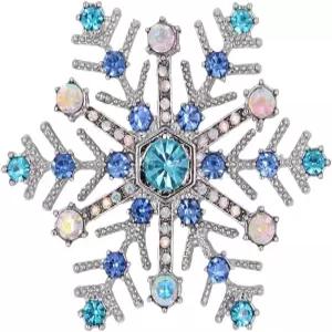 여성용 블루 스노우플레이크 브로치 핀 여성 라인스톤 CZ 겨울 꽃 라펠 크리스마스 코사지 배지 천 드레스