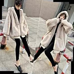 겨울코트 여성아우터인조밍크퍼 오버사이즈 후디 스타일 지퍼후드 재킷 데일리