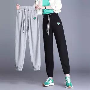 여성바지 스트링 트레이닝 팬츠 봄가을 후드 하이웨스트 조거 캐주얼 9부 배기 심쿵