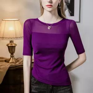 여자티셔츠 망사 주름패치 5부소매 레깅스 상의 봄 댄스 반팔 심쿵