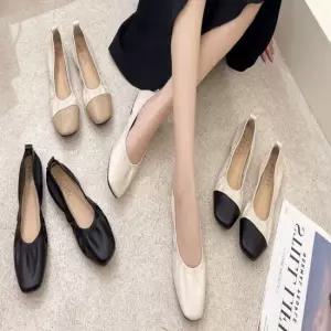 여성 유연한 플랫 밴딩슈즈 배색 사각코 단화 4컬러 쪼리 조리 협력업체02