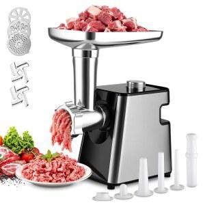 미트 그라인더 - 스테인리스 스틸을 사용한 전기 미트 그라인더, 고기 갈기, 소시지 및 미트볼 만들기 쉬운 조작, 가정용 주방 및 레스토랑 사용에 이상적인 350W 강력 모터