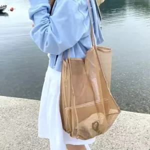 물놀이 OQM052K8 망사가방 여행 여름 비치 그물 숄더백 브라운