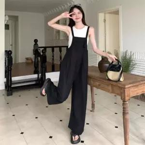 빅사이즈 점프슈트 여름 점프수트 멜빵 와이드 팬츠 여성