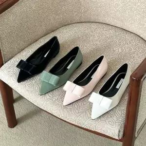 여성 왕리본 스키니 스틸레토 여성화 단화 플랫 구두 낮은스틸레토구두 낮은굽단화