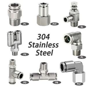 304 스테인리스 스틸 공기 호스 커넥터 고온 및 고압에 견디는 PC PL SL 퀵 커넥트 직통 18 14 38 12 M5 BS