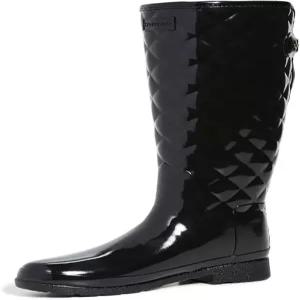 헌터 여성 세련된 키 큰 퀼팅 글로스레인 부츠