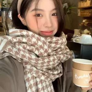 여성 고급스러운 하운드체크 무늬 클래식 스카프 가을목도리 숄머플러 가을스카프 스카프