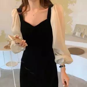 여자 봄 가을 데이트 룩 쉬폰 벨벳 원피스 드레스 결혼식패션하객룩