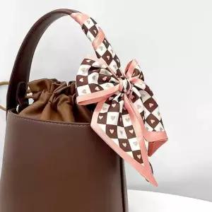 부드러운 체크패턴 스카프 가방 장식 헤어 트월원단 쁘띠스카프 가방스카프 가방끈스카프