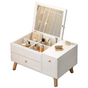 좌식 LED 거울 접이식화장대 60m화이트 메이크업 서랍보관 분홍 접이식 자취방 일체형
