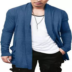 남성 러플 숄 칼라 가디건 오픈 프론트 경량 롱 드레이프 케이프 오버코트 포켓 포함