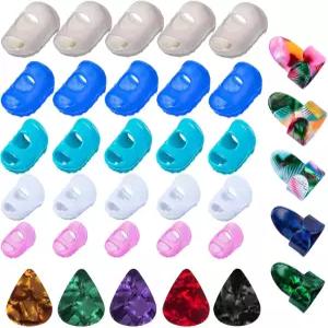 35개 실리콘 기타 핑거 프로텍터 가드 핑거팁 스트링 악기 바느질 및 자수용 캡(5가지 크기)