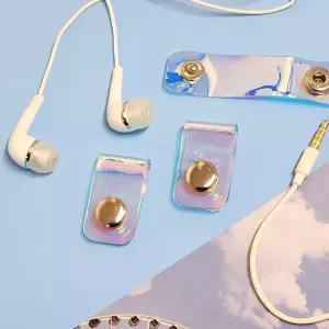 케이블타이 정리함 홀로그램 똑딱이 이어폰 줄감개 USB 선정리 홀더 4P