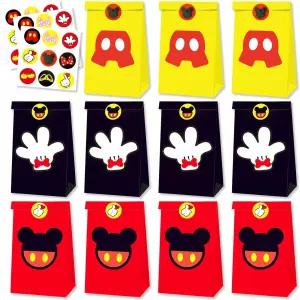 스티커 종이 용품이 포함된 아인포니 24Pcs 마우스 파티 가방 생일 장식 용품으로 쿠키 초콜릿 캔디 스낵