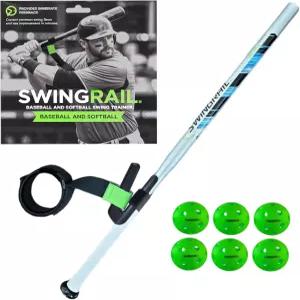 스윙레일 야구 및 소프트볼 스윙 트레이너 + 스피드 스틱 트레이닝 배트 플라스틱 볼 6개