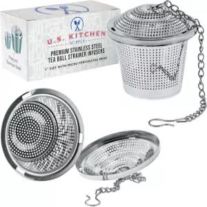 미국 주방 용품 - 프리미엄 스테인리스 티볼 스트레이너 인퓨저 2개 마이크로 천공 메쉬 포함 2인치 크기