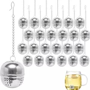 루즈 티 인퓨저용 티볼 25개 스테인리스 스틸 인퓨저 벌크 인터벌 스트레이너 차 및 조미료 향신료용 체인