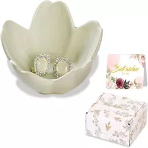 여성 플라워 링 홀더 접시 세라믹 주얼리 트레이 그린 룸 데코 에스테틱 기숙사 욕실 장식 친구 엄마