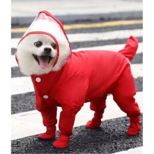 애완동물 소형견 비옷 강아지 방수 옷 우비 올인원 모자달린 신발 비숑