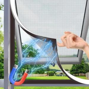 HOFUDON 창문 화면 조절 가능 자기 교체 최대 39 u201D x 59 DIY 유리 메쉬 집 창문용 화이트 프레임 회색
