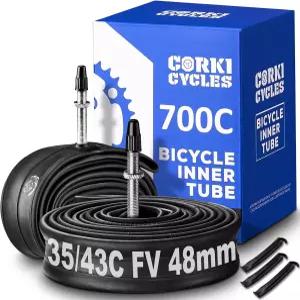 700c 자전거 타이어 내부 튜브 교체 도로 28인치 프리미엄 헤비 듀티 부틸 고무 스페어 2팩 레버 포함