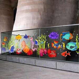 물고기 창문스티커 시트지 동물 수족관 포토존 대형 A타입 정전기 유리창 아쿠아리움 해양