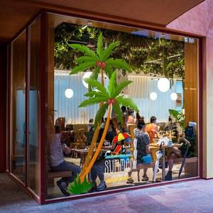 야자수 창문스티커 여름 시트지 우측 유리창 A 트로피컬 정전기 쇼윈도 포토존 레 나무 대형