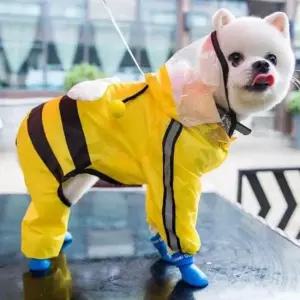 [반려] 강아지 밤 야광띠 시야 방해 없는 투명 후드 우비 옷 강아지옷 올인원 애견 의류 방수옷