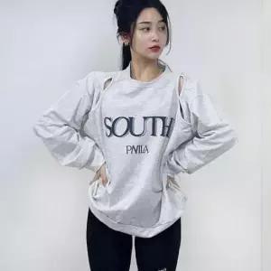 [의류] 긴팔맨투맨 오버핏 레터링 어깨 사우스 긴팔 티셔츠 맨투맨 트임