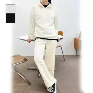 [의류] 여성 기모 안감 반집업 상의 골덴 와이드핏 바지 세트