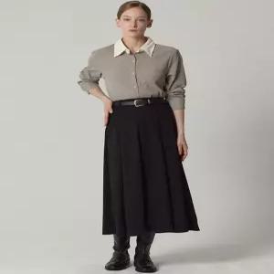 [오조크][오조크(OZOC)] 뒷밴딩 핀턱 기모 벨트 롱스커트 (택가격 88000원)