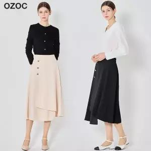 [오조크][오조크(OZOC)] 언발란스 단추 포인트 뒷밴딩 스커트 (택가격 87000원)