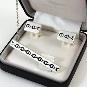 (다올)타이핀 커프스 세트 문양 당초문 청색