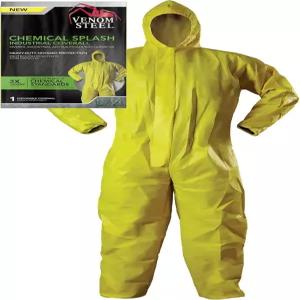베놈 스틸 일회용 화학 물질 분사 산업용 커버올 후드 탄력 있는 손목 및 발목 노란색(대형/X-대형)