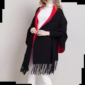 숄 망토 스타일 어깨숄 블랙+레드 가디건 숄(185cm)