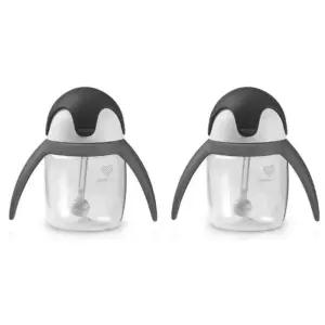 유미 유아컵 펭귄 빨대컵 어린이집 준비 240ml 그레이