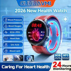 듀얼 모드 에어 펌프 + 에어백 진정한 혈압 모니터 스마트 워치 1.43인치 AMOLED ECG PPG 요산 체온 건강