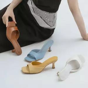 SOVO 소아르 소가죽 스퀘어 발편한 여름 여성 여자 슬리퍼 뮬 6cm