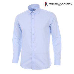 [Roberta di Camerino]모달스판혼방 슬림핏 블루 솔리드 긴소매 스넵카라셔츠 RN3-356-2