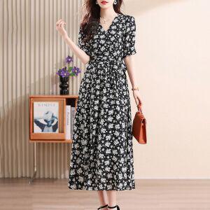 스타일아유 여성 빈티지 플라워 쉬폰 날씬해 보이는 브이넥 롱 원피스 OP1659